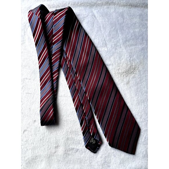 ERMENEGILDO ZEGNA Red Multicolored Striped Textured Silk Cotton Tie Italy - Picture 3 of 3